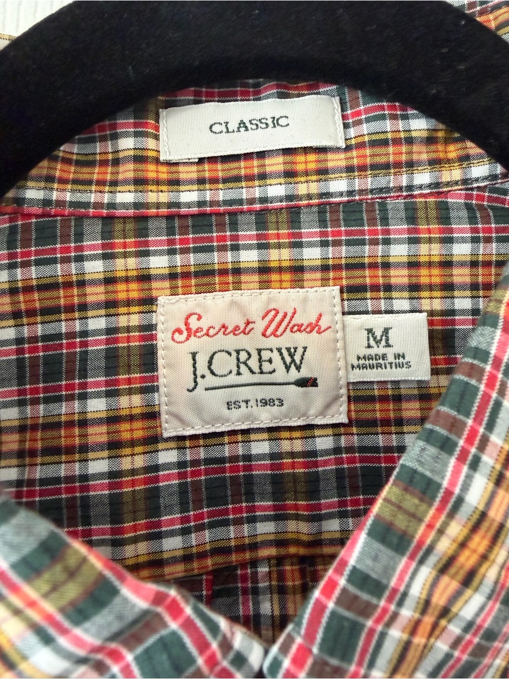 NWT J.Crew Secret Wash Classic Fit Madras Plaid Button Down Shirt Medium